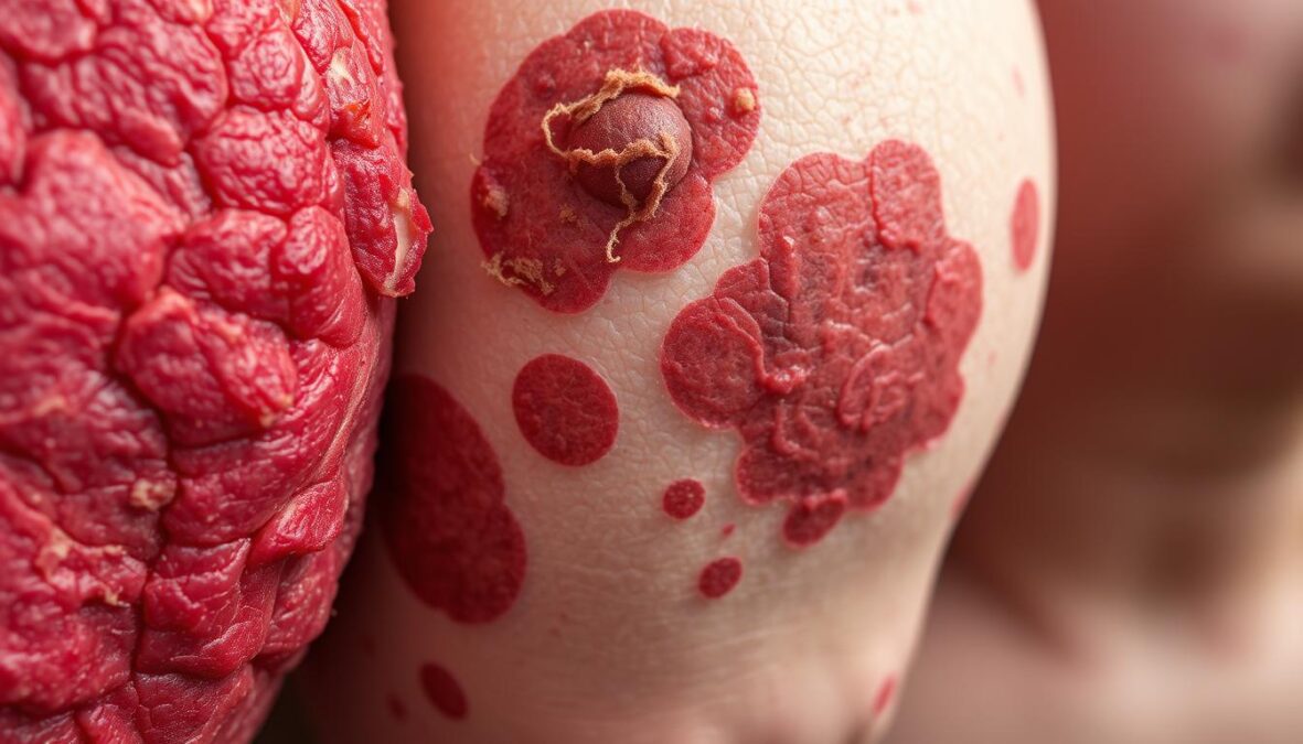 Ekzemsymptome und Hautveränderungen bei verschiedenen Stadien